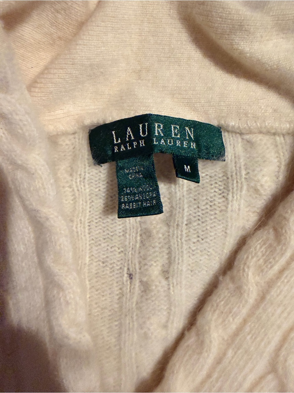 Ralph Lauren Cream Cable-Knit Shawl Collar Sweater - Picture 2 of 3